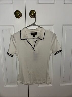TRUTH White Short-Sleeve Polo Top with Black Trim